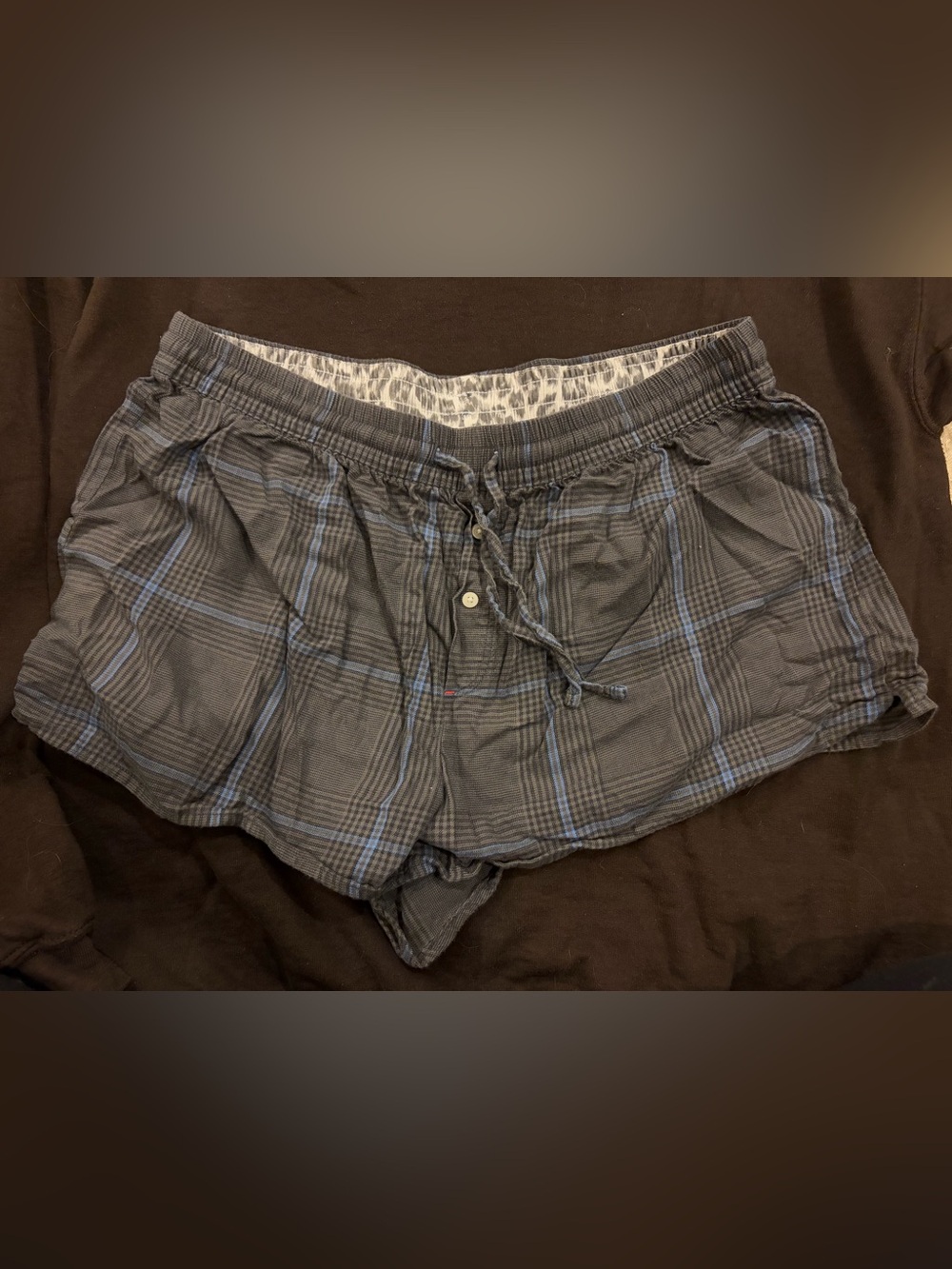 Aerie PJ Shorts Blue Plaid with Leopard Waistband